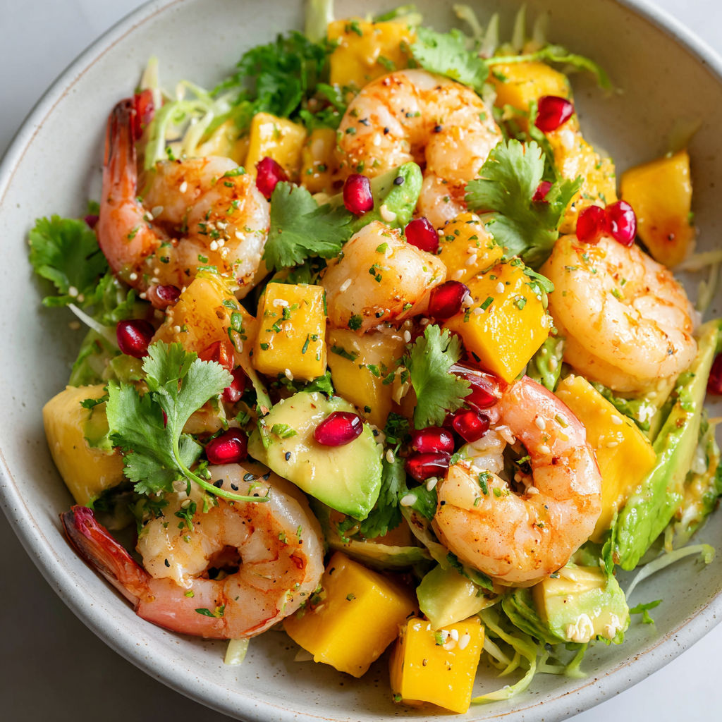 Dans un bol, mangue, avocat et crevettes colorent une salade toute fraîche.