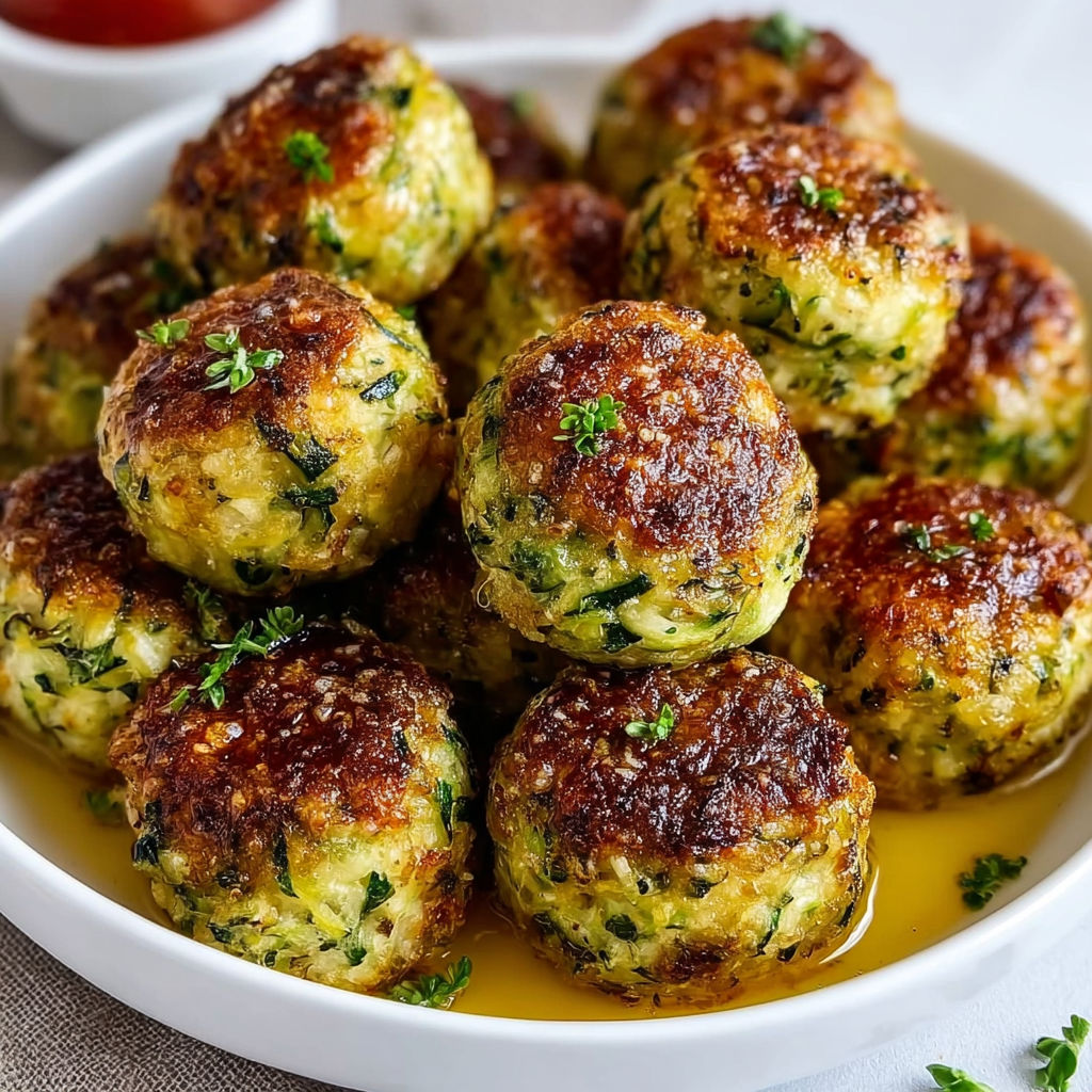 Délicieuses boulettes de courgettes rôties au four, super légères et végétariennes.