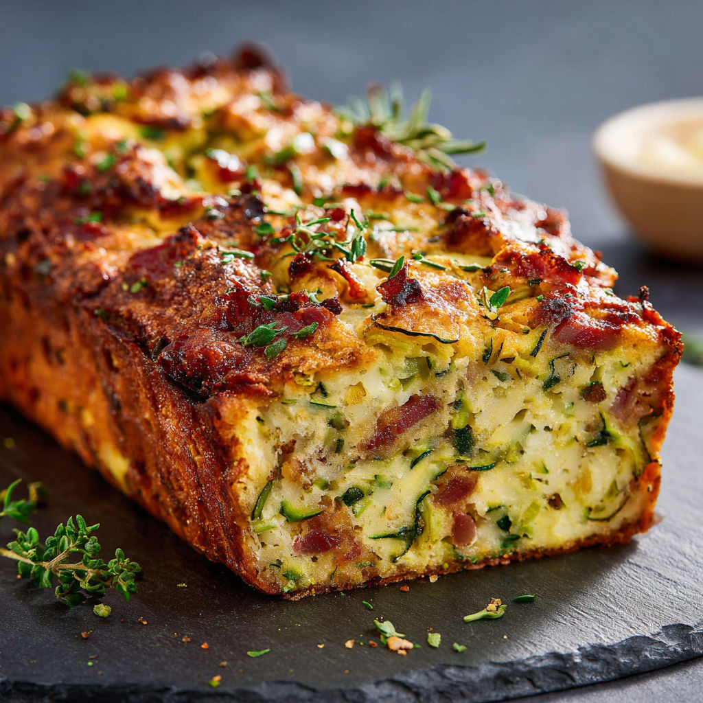 Une croûte dorée et croustillante qui cache courgettes et lardons, prêt à servir.