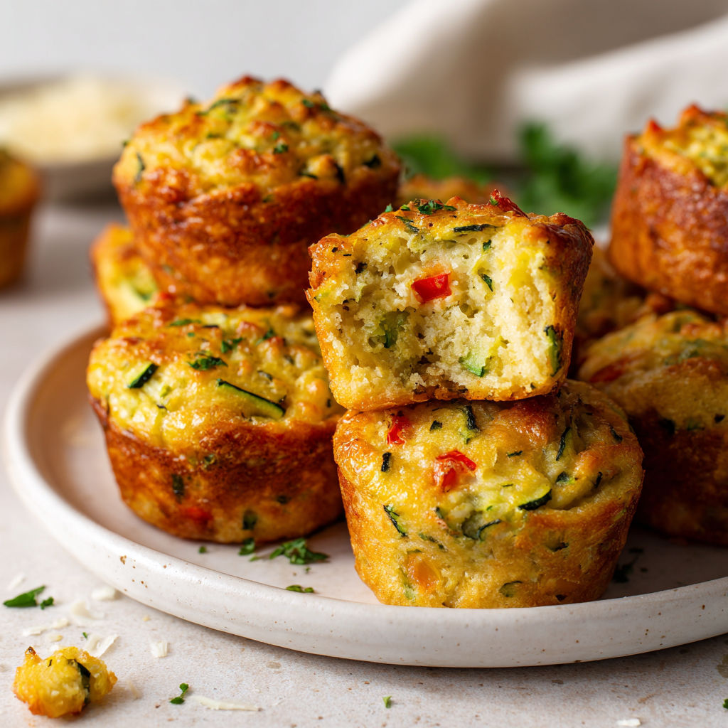 Une plaque de mini muffins courgette-fromage dorés à souhait.