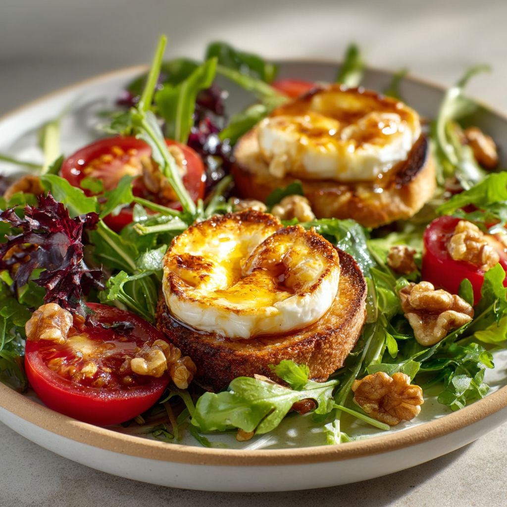 Une assiette de tomates et quinoa, des toasts grillés, des noix de cajou pour le croquant.