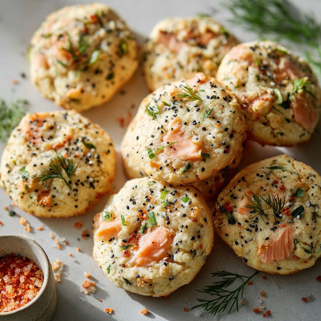 Des bouchées au saumon garnies de graines de lin et d’herbes fraîches.