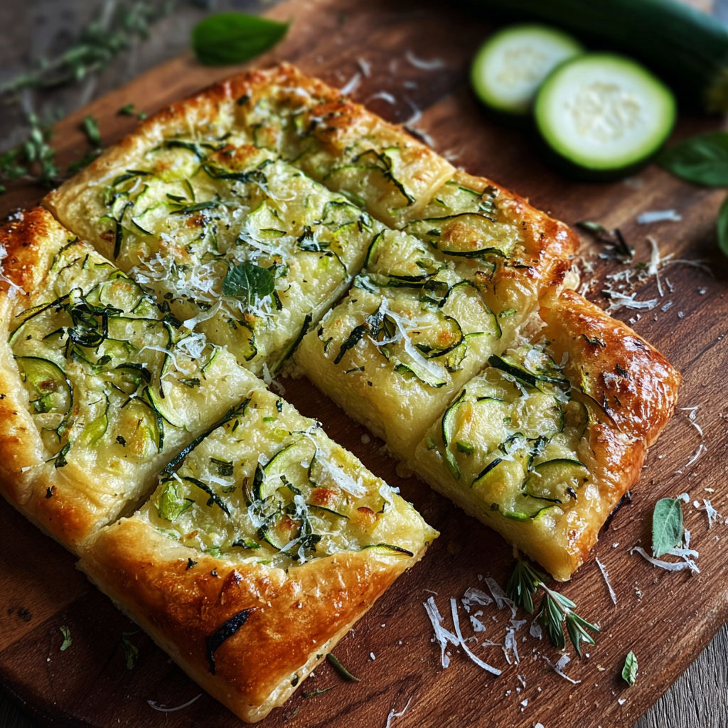 Tarte céleri-fromage présentée sur une planche.