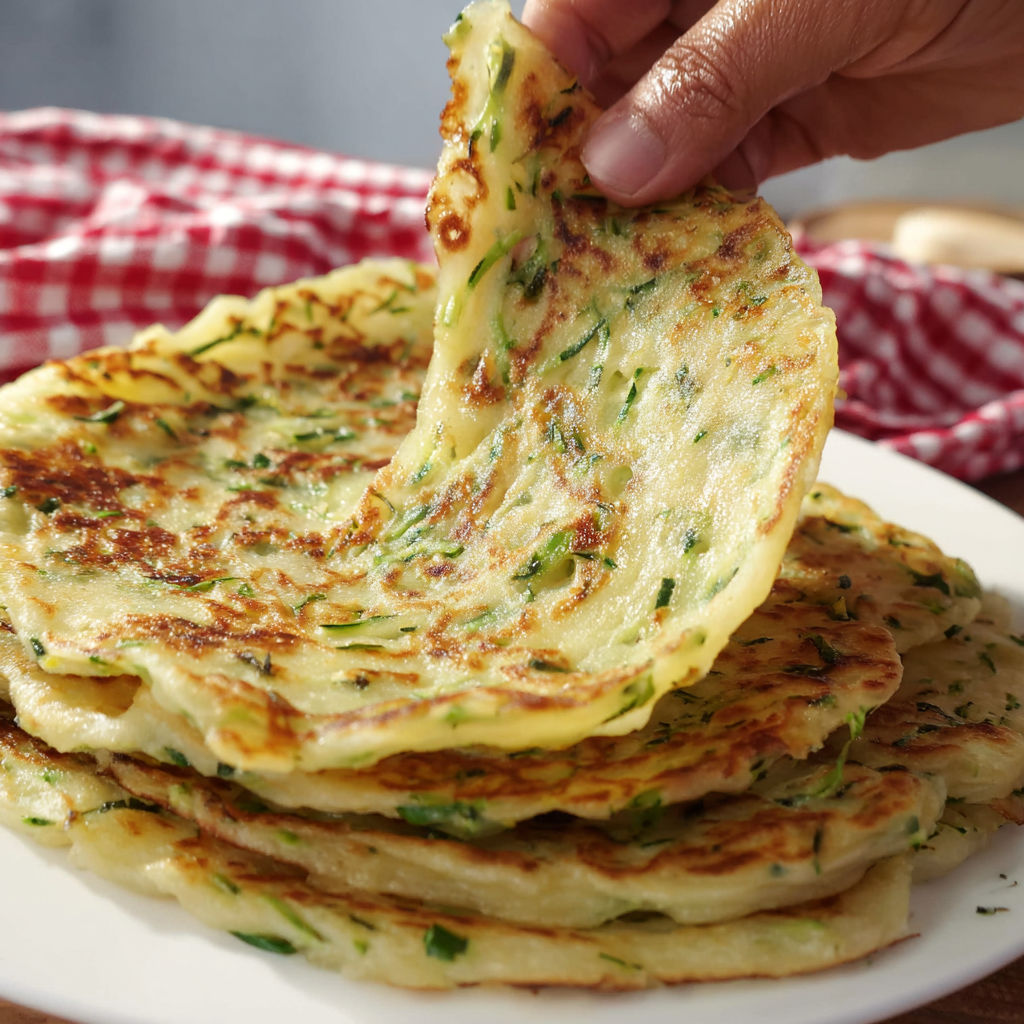 Un morceau de pâte à crêpes tout chaud est croqué à la main.