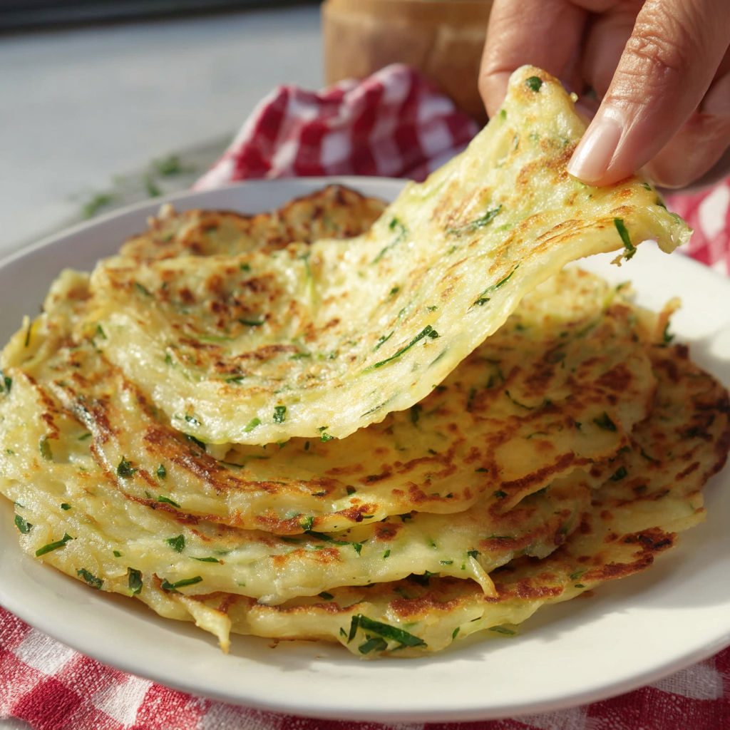 Des galettes de pommes de terre sont empilées sur un joli plateau.