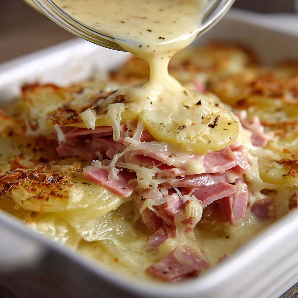 Plat mijoté de pommes de terre et de lardons bien dorés.