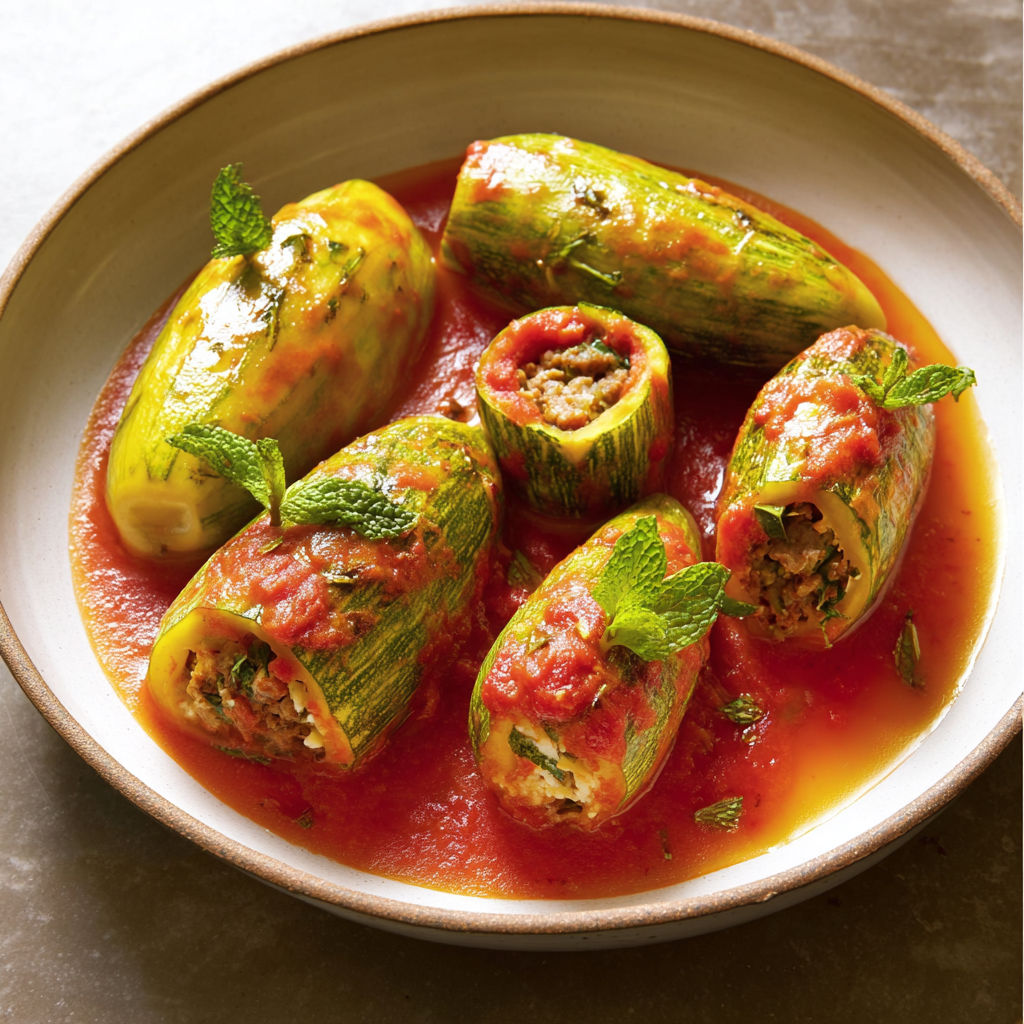 Difficile de dire le nom du plat, mais ça donne envie avec ses légumes farcis et sa viande fondante. On dirait un vrai plat méditerranéen plein de couleurs.