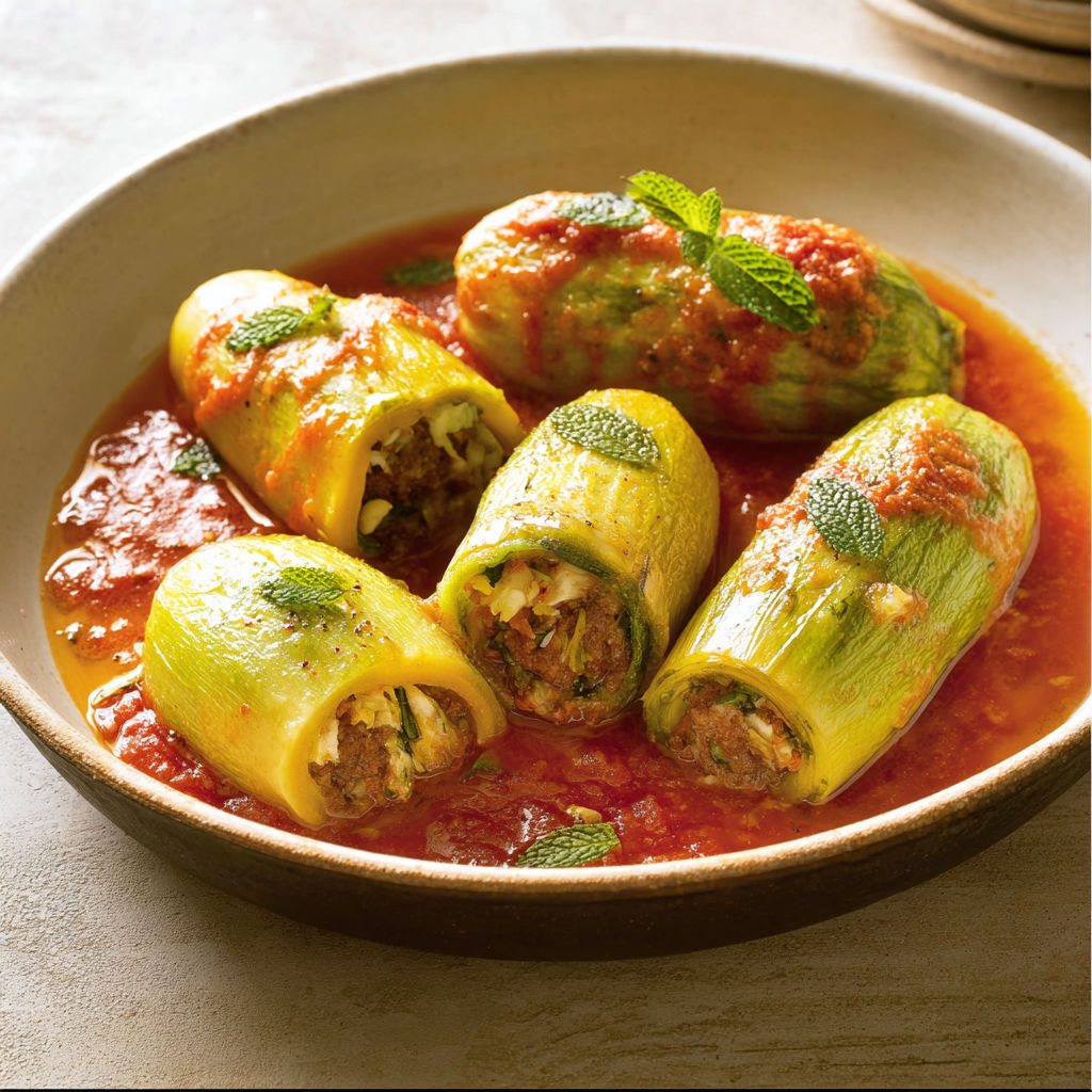 Difficile de deviner le nom, mais voici un joli bol garni de légumes comme courgette, tomate, poivron—un plat plein de couleurs et qui a l’air bien frais.