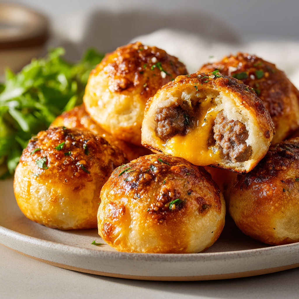 Assiette de petites boules cheeseburger au cheddar et parmesan.