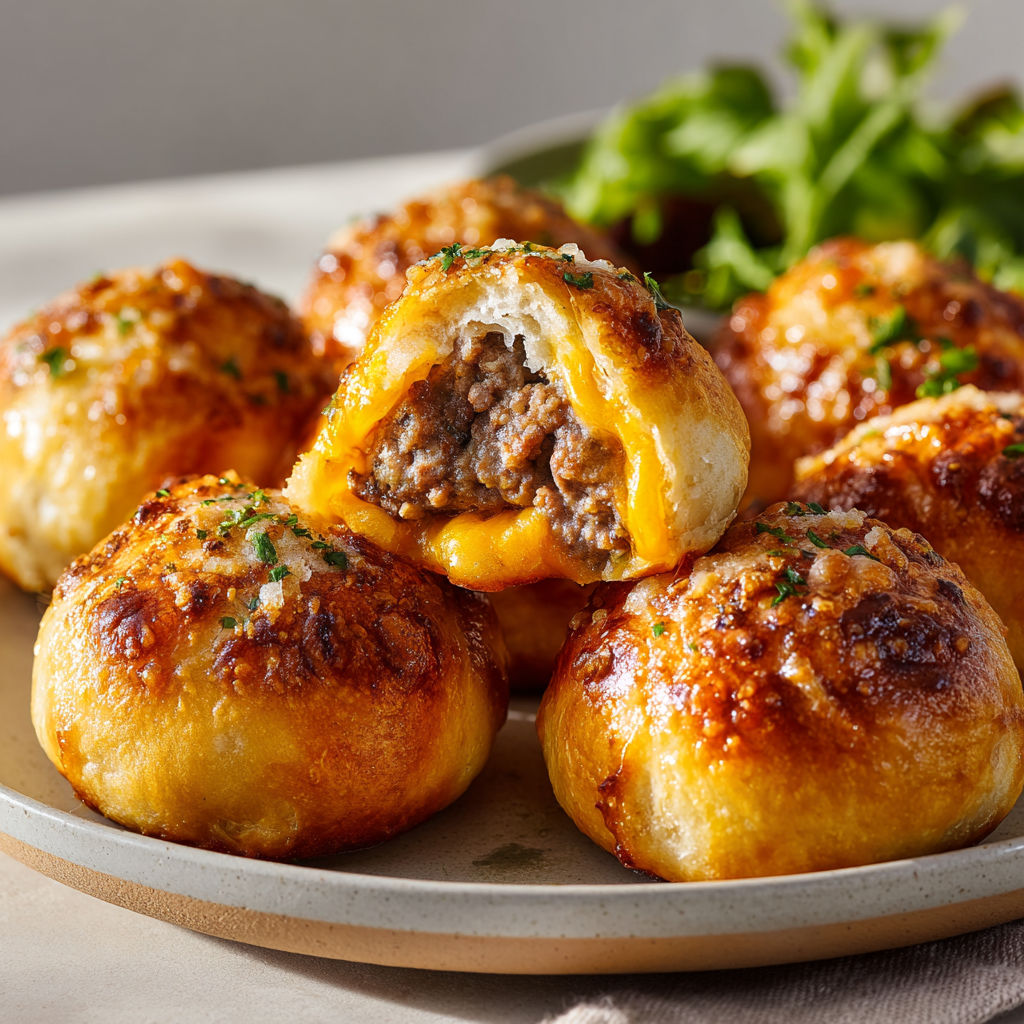 Assiette de boules cheeseburger, parmesan et herbes fraîches.