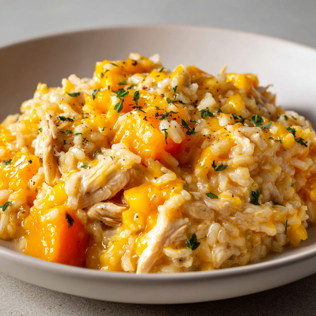 Un plat à base de riz, légumes et poulet caramélisés.