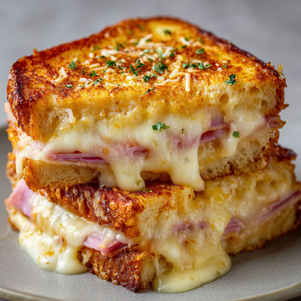 Photo appétissante de croques-monsieur dorés avec fromage fondant et jambon.