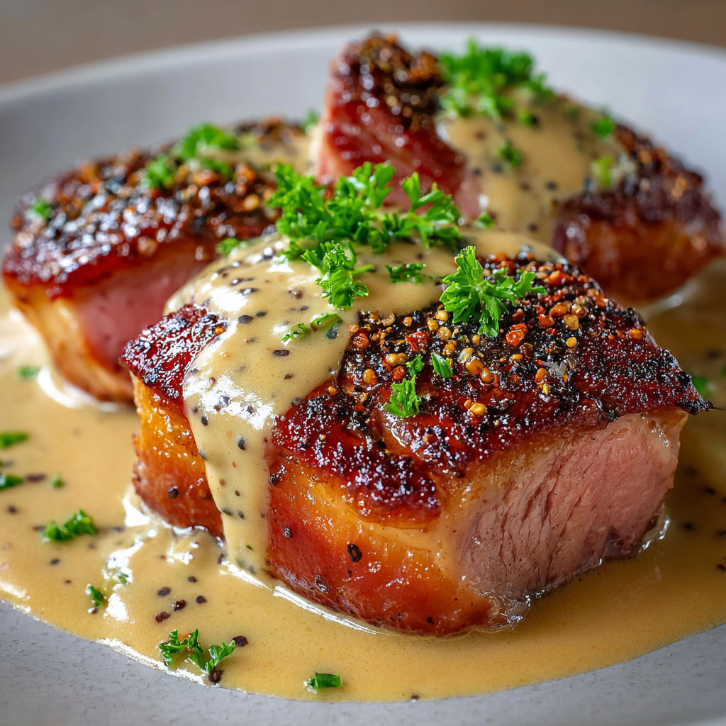 Magret de canard, sauce poivre vert maison.