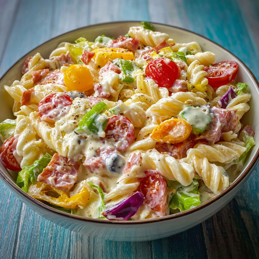 De belles pâtes avec des tomates et des légumes verts.