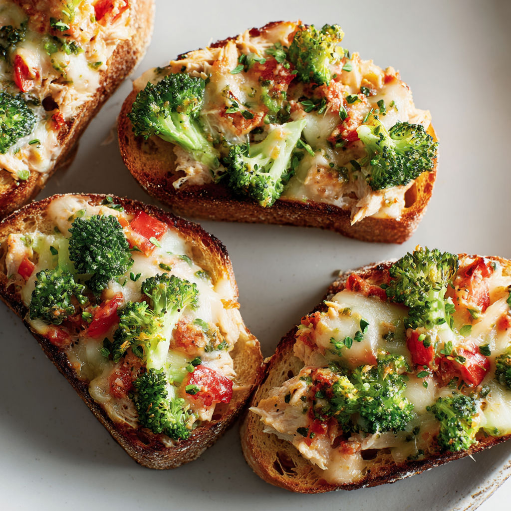 Tartines au thon et au brocoli, une variante pleine de couleurs et de goût.