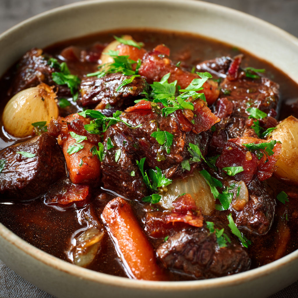 Un plat réconfortant de bœuf mijoté avec des carottes fondantes et des herbes fraîches.