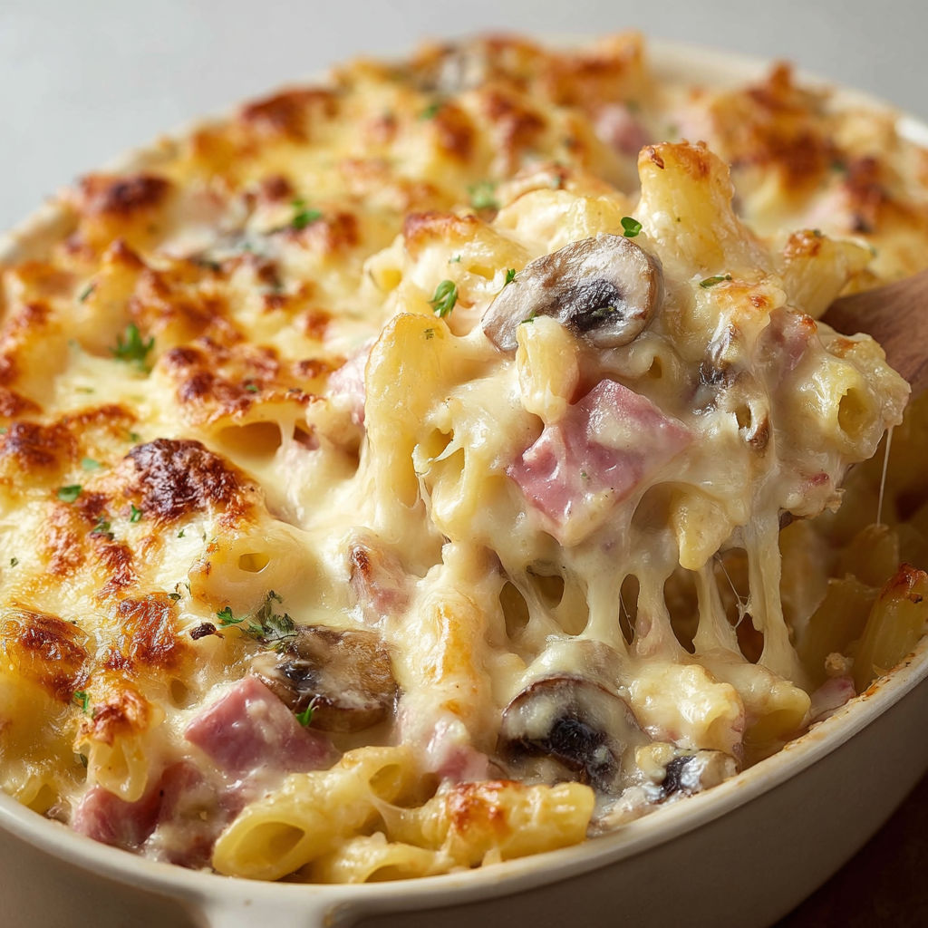 Macaronis super fondants avec champignons et herbes fraîches.