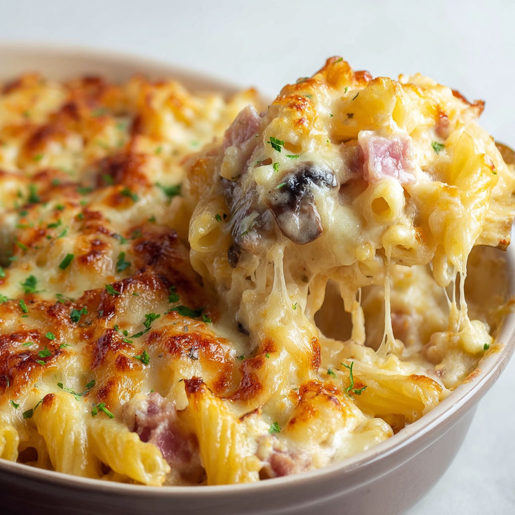Macaronis super fondants avec champignons et herbes fraîches.