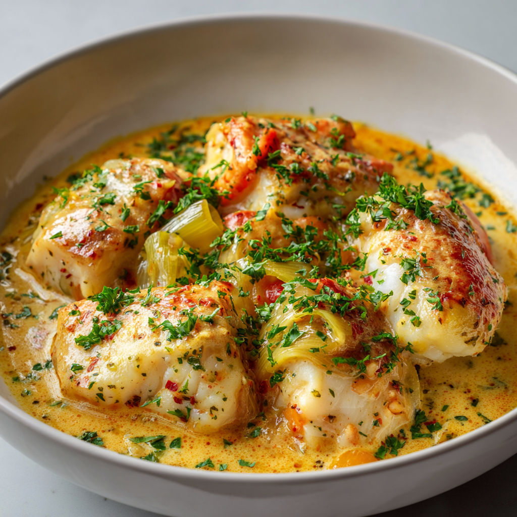 Du poisson doré servi avec des légumes verts frais et des herbes aromatiques.