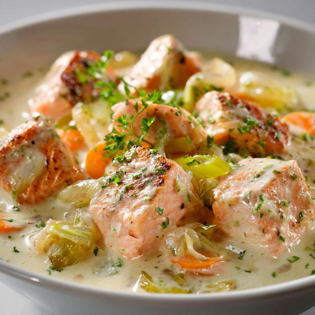 Bouillabaisse maison pleine de légumes et poissons, bien colorée.