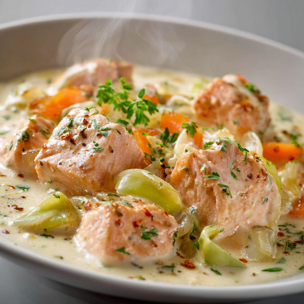 Poisson sauté avec ses légumes colorés et ses herbes fraîches accompagné d’une sauce onctueuse.