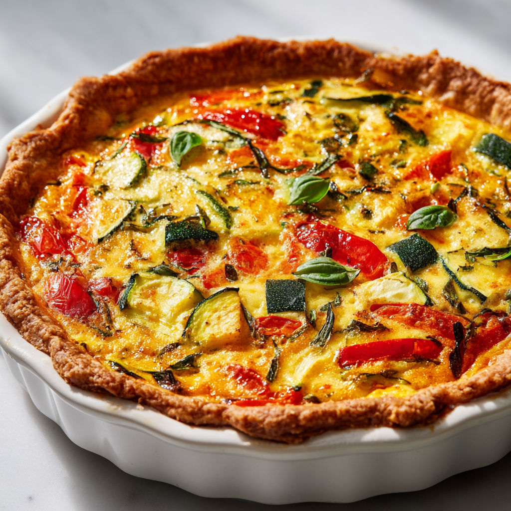 Une quiche courgettes et tomates prête pour passer à table.