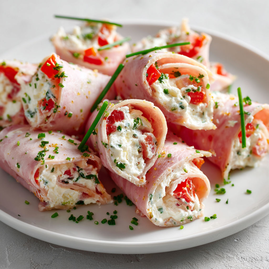 Roulés jambon fromage frais herbes tout simples