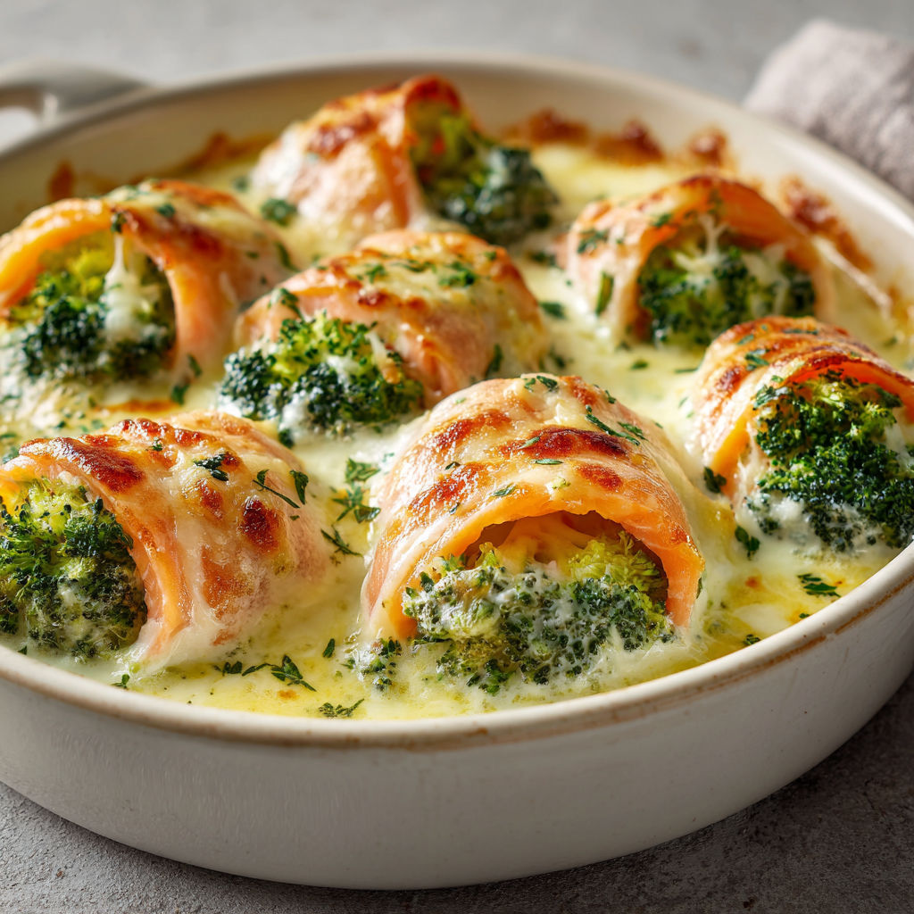 Gratin crémeux de saumon fumé et brocolis au parmesan