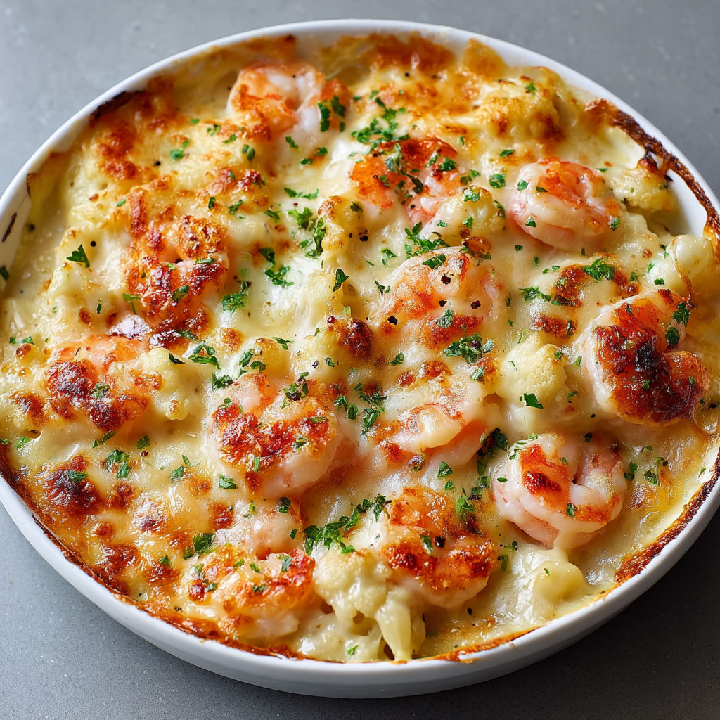 Délicieux Gratin de fruits de mer et chou-fleur fondant