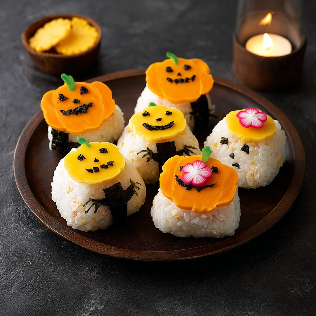 Colorées Bouchées Japonaises d’Halloween : Onigiris Thon Mayo Citrouille