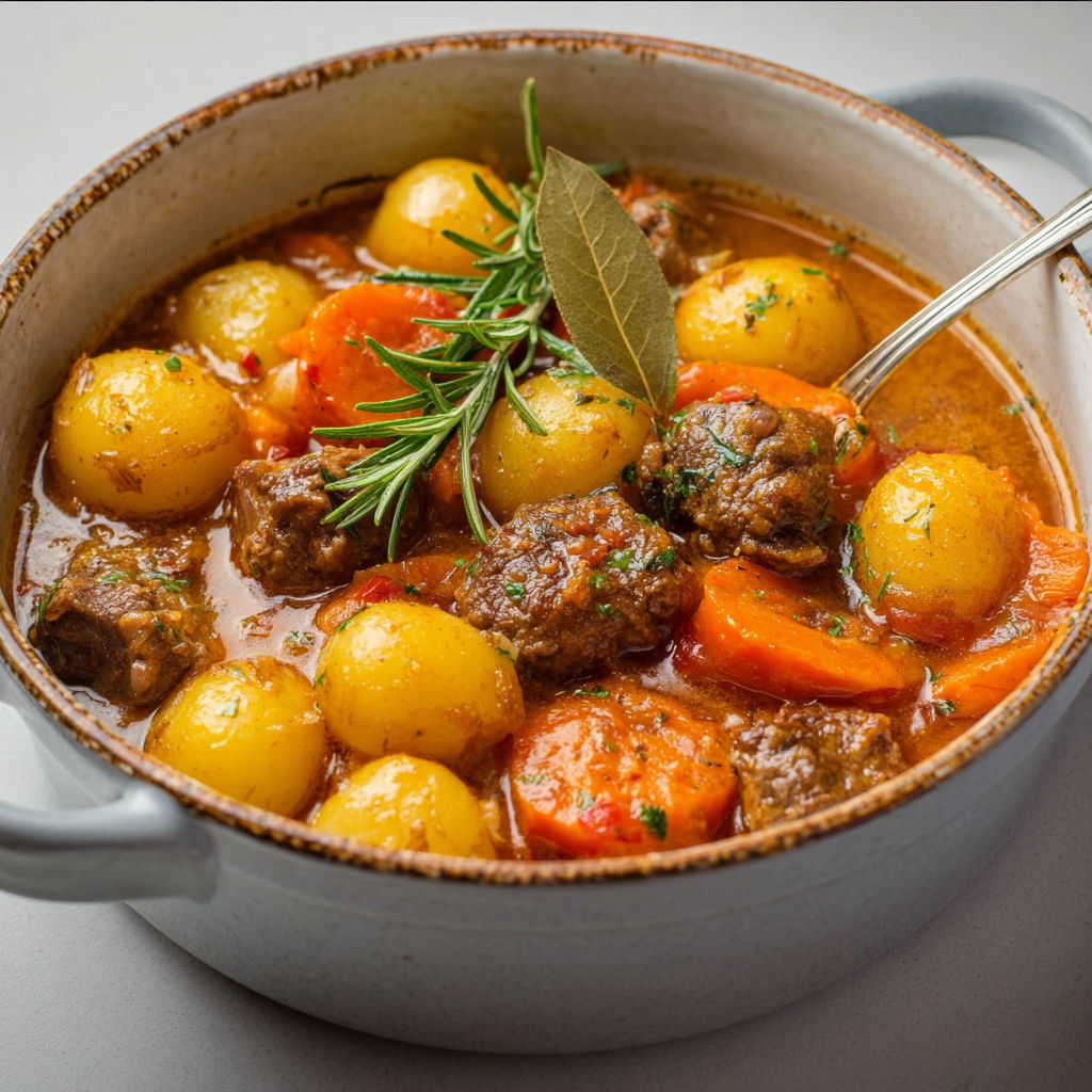 Délicieux Agneau mijoté avec Pommes de Terre et Carottes, ambiance automnale.