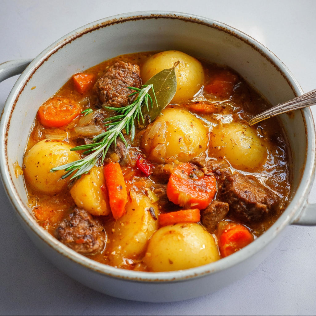 Cocotte généreuse d’Agneau et Légumes, juste relevée au romarin.