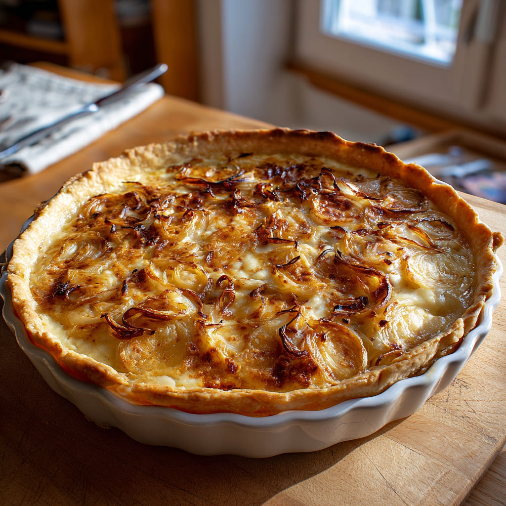 Tarte dorée croustillante Pommes de terre Oignons Reblochon.