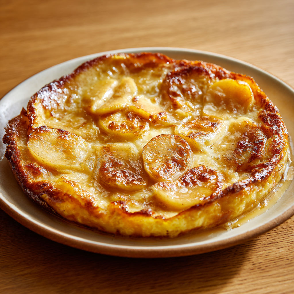 Délicieux crépiau aux pommes moelleux et doré à la poêle.