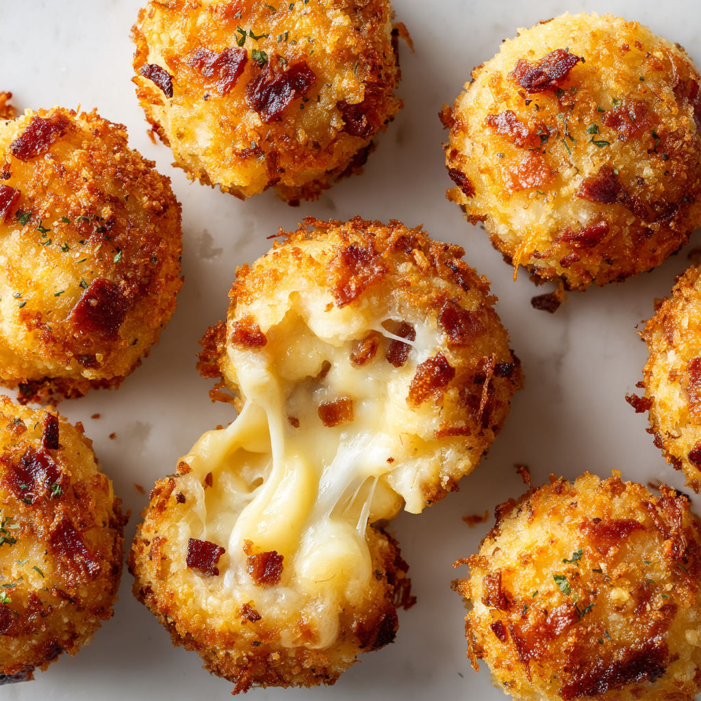 Gros plan sur des bouchées fondantes aux lardons et comté présentées sur un plateau.