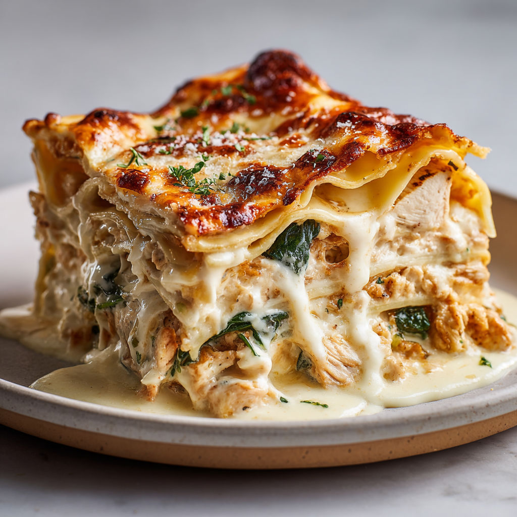 Gratin Gourmand de Lasagnes Poulet, Béchamel et Gruyère.
