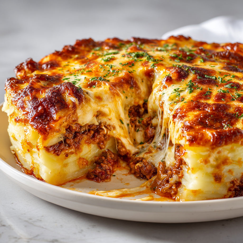 Gratin moelleux à la purée, fromage doré et viande savoureuse.