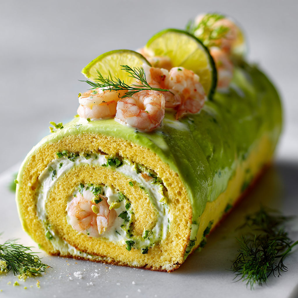 Bûche gourmande crevettes, avocat et zeste de lime.