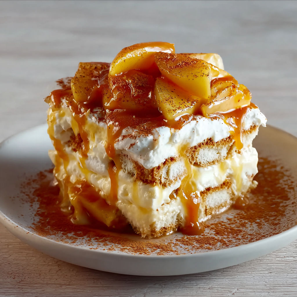 Tiramisu d’automne pommes caramélisées et caramel beurre salé.