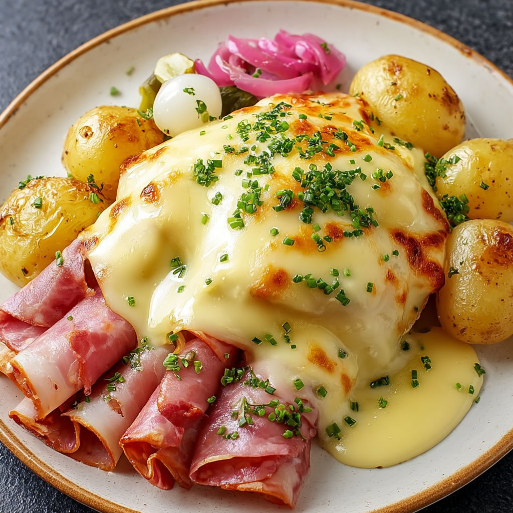 Sur la photo : tranches de charcuteries, pommes de terre et champignons bien dorés sous le fromage fondu, ambiance partage garantie.