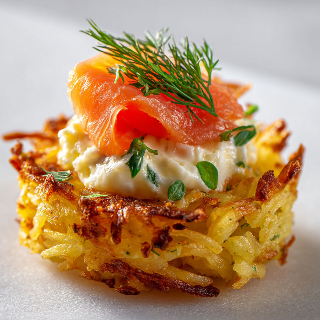 Mini-Röstis à tomber au Saumon Fumé et Fromage Frais.