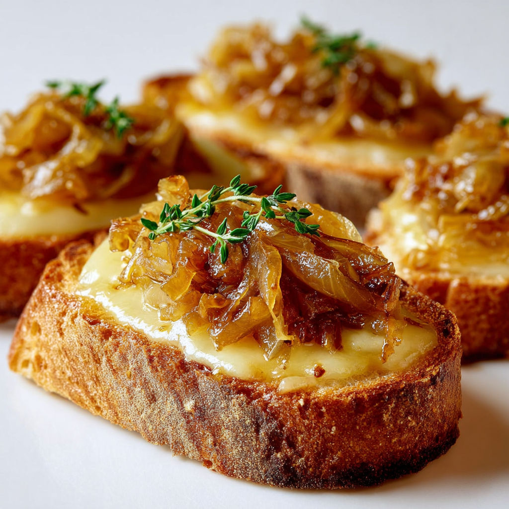 Bruschettas gourmandes : Oignons dorés et gruyère coulant