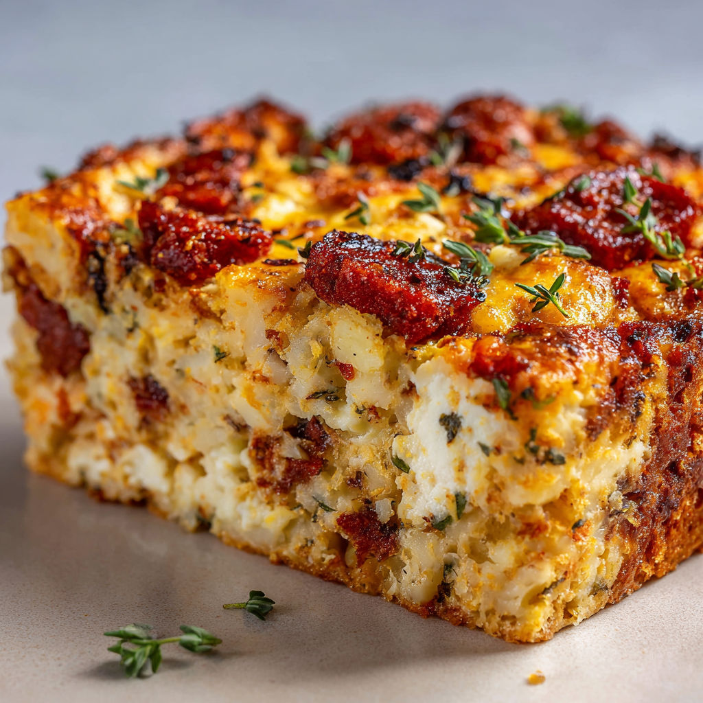 Brownie Fondant au Chou-Fleur, Chorizo et Fromage Fondant.
