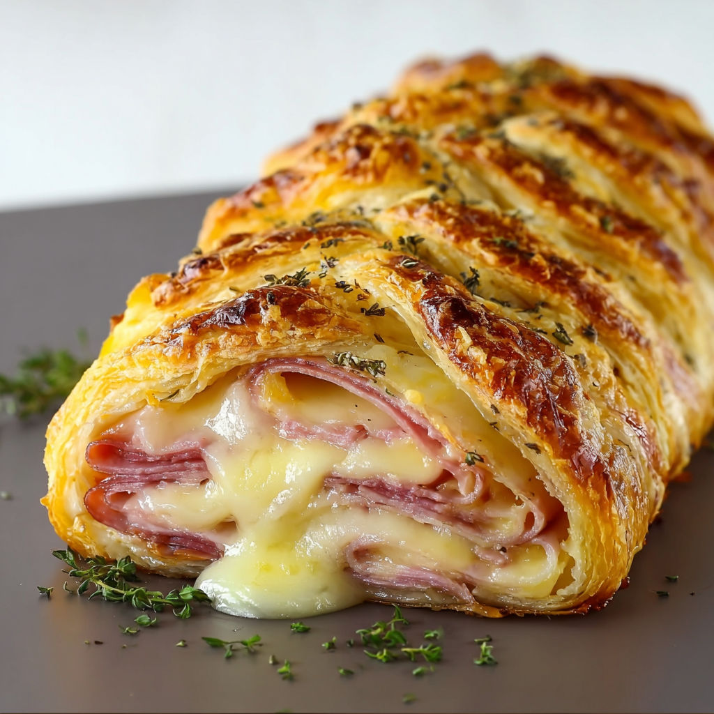 Délicieux Tressé Feuilleté Jambon Fromage bien gourmand.