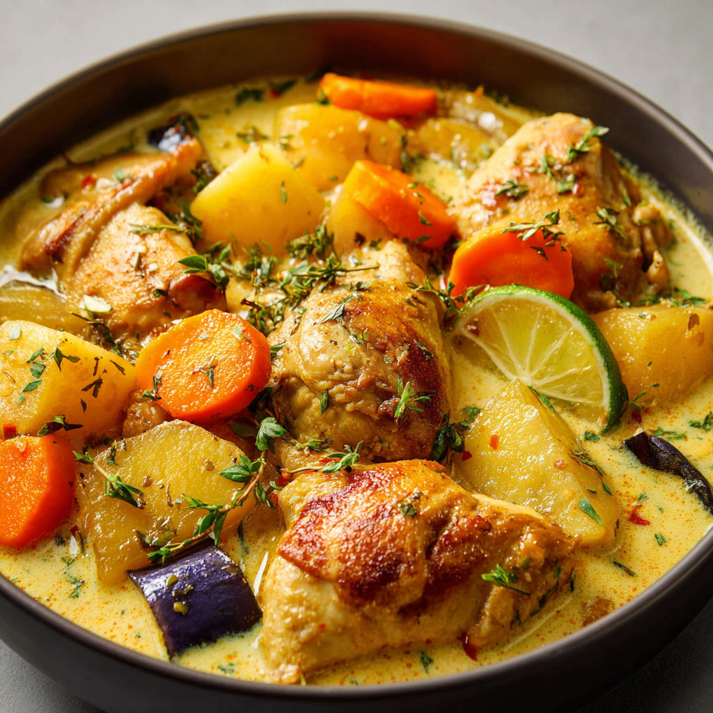 Mijoté Tropical : Poulet Colombo, Légumes et Lait de Coco.