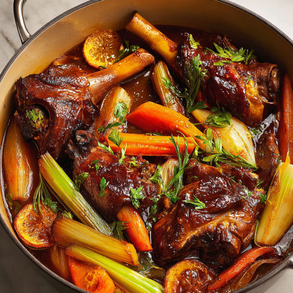 Jarrets d’agneau fondants au miel de sarrasin.