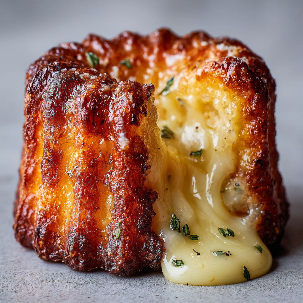 Petits cannelés salés au parmesan, parfumés au thym et cœur fondant comté.