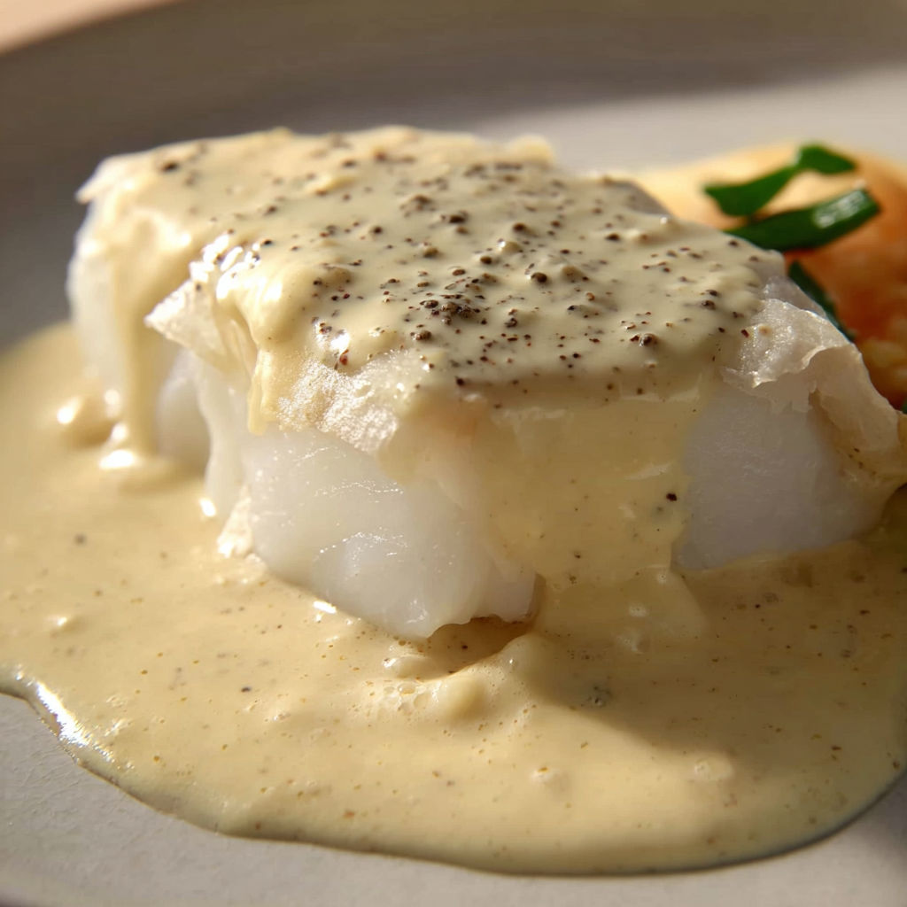Beaux filets de cabillaud en papillote, nappés d’une sauce vanillée délicate, irrésistible.
