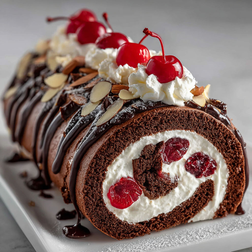 Gros roulé suisse Forêt-Noire super gourmand, parfait pour régaler tout le monde.
