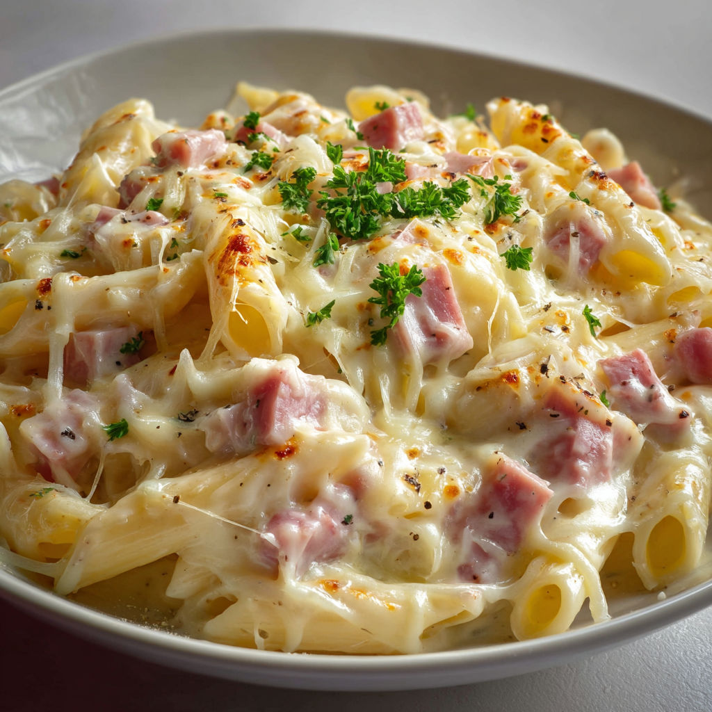 Gratin de pâtes jambon-fromage super crémeux façon bistrot.